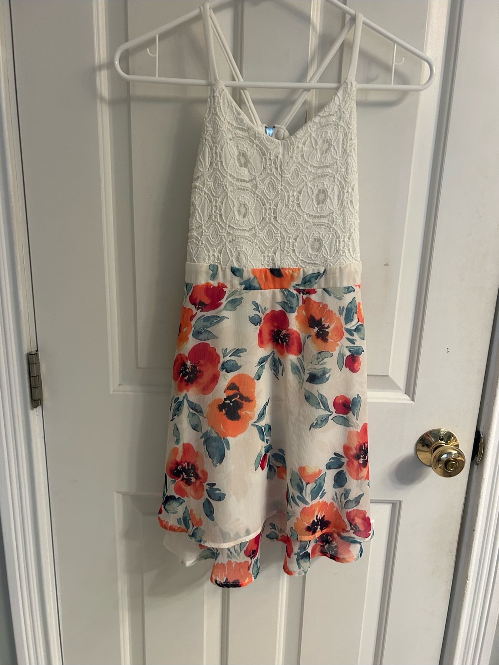 Emerald Sundae Ivory Lace Top Floral Orange & Teal  Dress